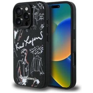 Dėklas Karl Lagerfeld Grained Pattern & Logo MagSafe Apple iPhone 16 Pro juodos spalvos