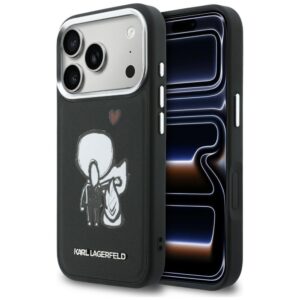 Dėklas Karl Lagerfeld Karl & Choupette Back Logo MagSafe Apple iPhone 17 Pro juodos spalvos