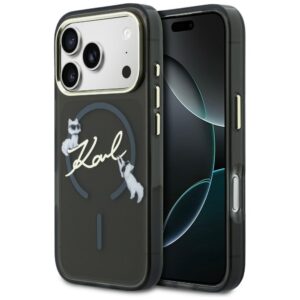 Dėklas Karl Lagerfeld IML Choupettes Karl Script Logo MagSafe Apple iPhone 17 Pro Max juodos spalvos