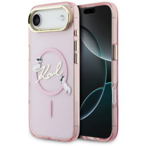 Dėklas Karl Lagerfeld IML Choupettes Karl Script Logo MagSafe Apple iPhone Air rožinės spalvos
