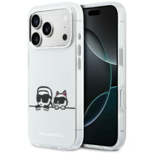 Dėklas Karl Lagerfeld IML Karl & Choupette Peekaboo Logo MagSafe Apple iPhone 17 Pro Max baltos spalvos