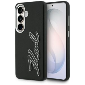 Dėklas Karl Lagerfeld Grained Signature Metal Resin Logo Samsung Galaxy S26 juodos spalvos