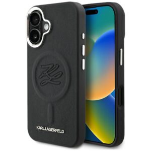 Karl Lagerfeld Initial & Metal Logo MagSafe dėklas Apple iPhone 16 juodos spalvos - Image 1