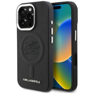 Dėklas Karl Lagerfeld Initial & Metal Logo MagSafe Apple iPhone 16 Pro juodos spalvos