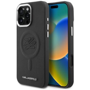 Dėklas Karl Lagerfeld Initial & Metal Logo MagSafe Apple iPhone 16 Pro Max juodos spalvos