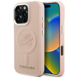 Dėklas Karl Lagerfeld Initial & Metal Logo MagSafe Apple iPhone 16 Pro Max rožinės spalvos