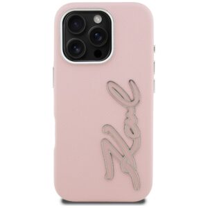 Dėklas Karl Lagerfeld FW Grained Signature Logo Apple iPhone 16 Pro Max rožinės spalvos - Image 3