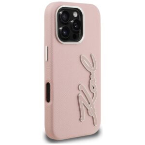 Dėklas Karl Lagerfeld FW Grained Signature Logo Apple iPhone 16 Pro Max rožinės spalvos - Image 4