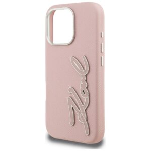 Dėklas Karl Lagerfeld FW Grained Signature Logo Apple iPhone 16 Pro Max rožinės spalvos - Image 6