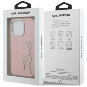 Dėklas Karl Lagerfeld FW Grained Signature Logo Apple iPhone 16 Pro Max rožinės spalvos - Image 8