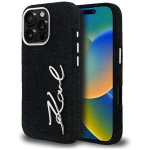 Dėklas Karl Lagerfeld FW Jeans Signature Logo Apple iPhone 16 Pro Max juodos spalvos