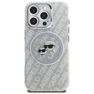 Dėklas Karl Lagerfeld IML Glitter Karl & Choupette Heads Logo MagSafe Apple iPhone 16 Pro pilkos spalvos - Image 3