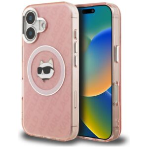 Dėklas Karl Lagerfeld IML Choupette Head Logo MagSafe Apple iPhone 16 rožinės spalvos