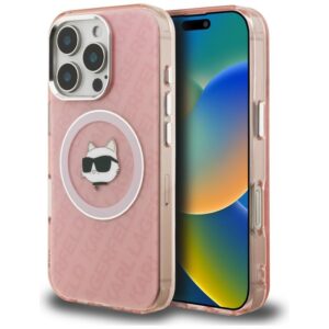 Dėklas Karl Lagerfeld IML Choupette Head Logo MagSafe Apple iPhone 16 Pro rožinės spalvos