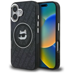 Dėklas Karl Lagerfeld IML Choupette Head Logo MagSafe Apple iPhone 16 juodos spalvos