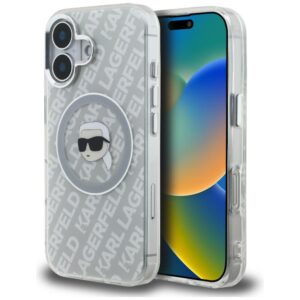 Dėklas Karl Lagerfeld IML Karl Head Logo MagSafe Apple iPhone 16 pilkos spalvos