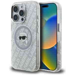 Dėklas Karl Lagerfeld IML Karl Head Logo MagSafe Apple iPhone 16 Pro pilkos spalvos