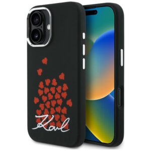 Karl Lagerfeld Silicone Heart Sign Logo MagSafe dėklas Apple iPhone 16 juodos spalvos - Image 1