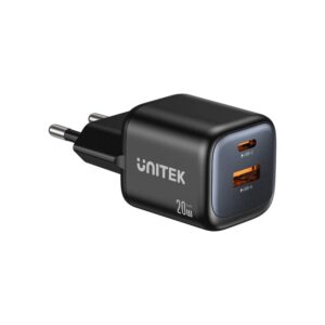 UNITEK 2X GAN 20 W maitinimo blokas, juodos spalvos