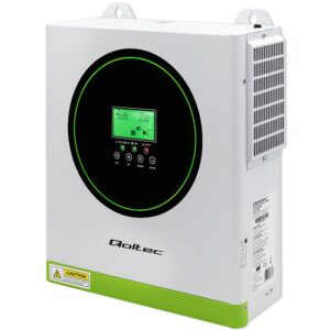 Qoltec 53863 Hibridinis saulės inverteris, neprisijungęs prie tinklo, 1500 W | 100 A | 12 V | MPPT | Sinusinis | „Wi-Fi“ (pasirinktinai) | Galios koeficientas 1,0