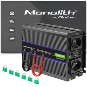 Qoltec 51927 Monolitinis įtampos keitiklis 3000 MS Wave | nuo 12V iki 230V | 1500/3000 | USB