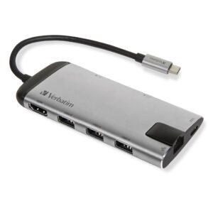 Verbatim 49142 knyginių kompiuterių dokas / jungčių replikatorius USB 3.2 Gen 1 (3.1 Gen 1) Type-C Juoda, Sidabras