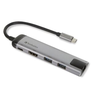 Verbatim 49141 knyginių kompiuterių dokas / jungčių replikatorius USB 3.2 Gen 1 (3.1 Gen 1) Type-C Juoda, Sidabras