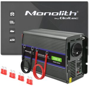 Qoltec 51926 Monolitinis įtampos keitiklis 2000 MS Wave | nuo 12V iki 230V | 1000/2000 | USB