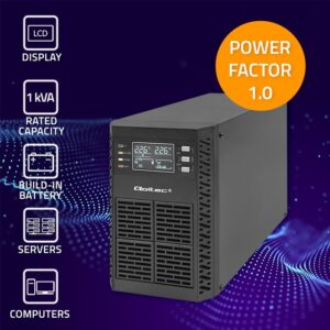 Qoltec 52280 Nepertraukiamo maitinimo šaltinis (UPS) | 1 kVA | 1000 W | Galios koeficientas 1.0 | LCD | EPO | USB | Internetinis - Image 3