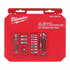 MILWAUKEE 1/4" GALVUČIŲ RINKINYS SU REKETU 42vnt. ###