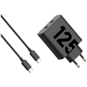 Charger wall Motorola TurboPower 125W Dual 2x USB-C with cable USB-C 1m juodos spalvos - Image 1