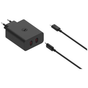 Charger wall Motorola TurboPower 125W Dual 2x USB-C with cable USB-C 1m juodos spalvos - Image 3