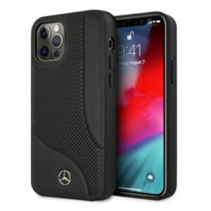 Mercedes MEHCP12LCDOBK Apple iPhone 12 Pro Max 6,7" juodos spalvos kietas dėklas Leather Perforated Area - Image 1