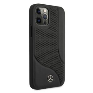Mercedes MEHCP12LCDOBK Apple iPhone 12 Pro Max 6,7" juodos spalvos kietas dėklas Leather Perforated Area - Image 4