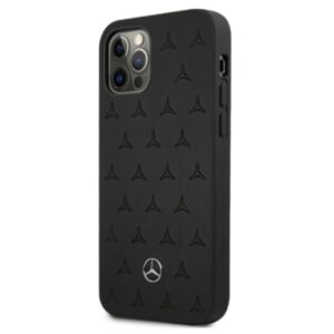 Mercedes MEHCP12LPSQBK Apple iPhone 12 Pro Max 6,7" juodos spalvos kietas dėklas Leather Stars Pattern - Image 2