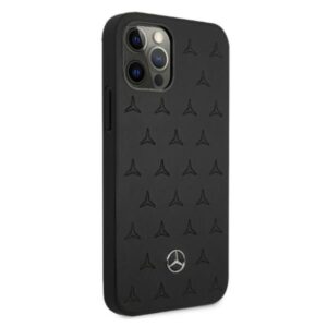 Mercedes MEHCP12LPSQBK Apple iPhone 12 Pro Max 6,7" juodos spalvos kietas dėklas Leather Stars Pattern - Image 4