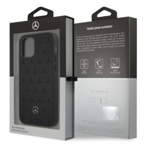 Mercedes MEHCP12LPSQBK Apple iPhone 12 Pro Max 6,7" juodos spalvos kietas dėklas Leather Stars Pattern - Image 8