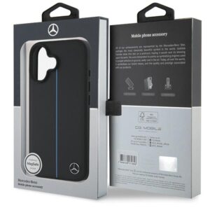 Mercedes MEHMP16S23RURBK Apple iPhone 16 6.1" juodos spalvos kietas dėklas MB Blue Line Leather MagSafe - Image 8