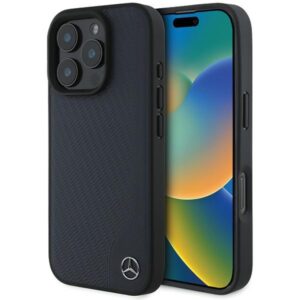 Mercedes MEHMP16X23RBGVV Apple iPhone16 Pro Max 6.9" navy kietas dėklas MB Wood Imitation Leather MagSafe - Image 1
