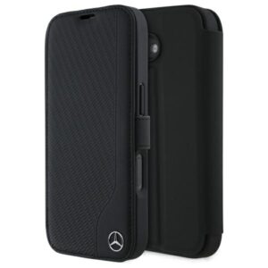 Mercedes MEBKP16S23RBGVK Apple iPhone 16 6.1" juodos spalvos bookdėklas Leather Wood Imitation - Image 1