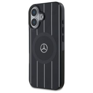 Mercedes MEHMP16S23HRSK Apple iPhone 16 6.1" juodos spalvos kietas dėklas MB Double Layer Crossed Lines MagSafe - Image 2