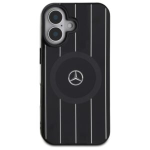 Mercedes MEHMP16S23HRSK Apple iPhone 16 6.1" juodos spalvos kietas dėklas MB Double Layer Crossed Lines MagSafe - Image 3
