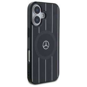 Mercedes MEHMP16S23HRSK Apple iPhone 16 6.1" juodos spalvos kietas dėklas MB Double Layer Crossed Lines MagSafe - Image 4