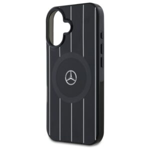 Mercedes MEHMP16S23HRSK Apple iPhone 16 6.1" juodos spalvos kietas dėklas MB Double Layer Crossed Lines MagSafe - Image 6