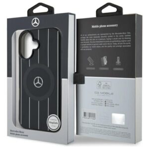 Mercedes MEHMP16S23HRSK Apple iPhone 16 6.1" juodos spalvos kietas dėklas MB Double Layer Crossed Lines MagSafe - Image 8