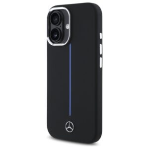 Mercedes MEHMP16S23SUMBK Apple iPhone 16 6.1" juodos spalvos kietas dėklas Silicone Blue Stripe MagSafe - Image 2