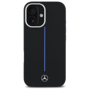 Mercedes MEHMP16S23SUMBK Apple iPhone 16 6.1" juodos spalvos kietas dėklas Silicone Blue Stripe MagSafe - Image 3