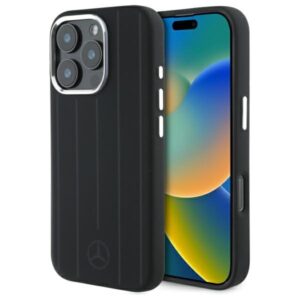 Mercedes MEHMP16X23SUVSK Apple iPhone 16 Pro Max 6.9" juodos spalvos kietas dėklas Silicone Vertical Tonal Stripes - Image 1