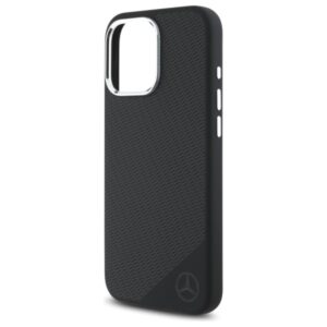 Mercedes MEHMP16L23SUGDK Apple iPhone 16 Pro 6.3" juodos spalvos kietas dėklas Silicone Tonal Logo Wood Pattern MagSafe - Image 6