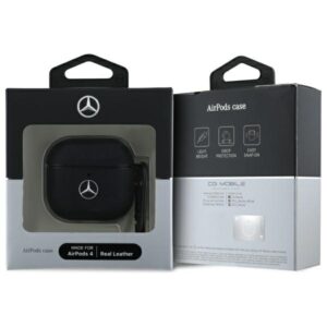 Mercedes MEA4CSLBK AirPods 4 dėklas juodos spalvos Leather Metal Logo - Image 3